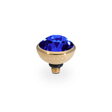 Load image into Gallery viewer, QUDO INTERCHANGEABLE BOTTONE TOP 10MM - DK SAPPHIRE CRYSTAL - GOLD PLATED