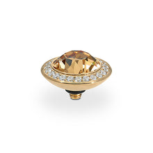 Load image into Gallery viewer, QUDO INTERCHANGEABLE TONDO DELUXE TOP 13MM - LIGHT COLORADO TOPAZ CRYSTAL - GOLD PLATED