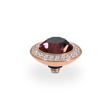 Load image into Gallery viewer, QUDO INTERCHANGEABLE TONDO DELUXE TOP 13MM - BURGUNDY CRYSTAL - ROSE GOLD PLATED