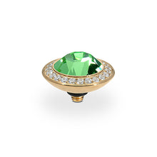 Load image into Gallery viewer, QUDO INTERCHANGEABLE TONDO DELUXE TOP 13MM - PERIDOT CRYSTAL - GOLD PLATED
