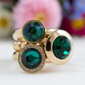 QUDO INTERCHANGEABLE CANINO TOP 9MM - EMERALD GREEN CRYSTAL - GOLD PLATED