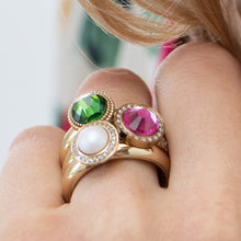 Load image into Gallery viewer, QUDO INTERCHANGEABLE FABERO FLAT TOP 10MM - PERIDOT CRYSTAL - GOLD PLATED