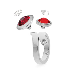 QUDO INTERCHANGEABLE TONDO TOP 13MM - RUBY EUROPEAN CRYSTAL - STAINLESS STEEL