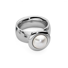 Load image into Gallery viewer, QUDO INTERCHANGEABLE TONDO TOP 16MM - WHITE EUROPEAN CRYSTAL PEARL - STAINLESS STEEL