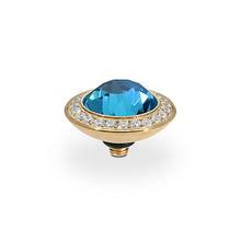 Load image into Gallery viewer, QUDO INTERCHANGEABLE TONDO DELUXE TOP 13MM - INDICOLITE CRYSTAL - GOLD PLATED