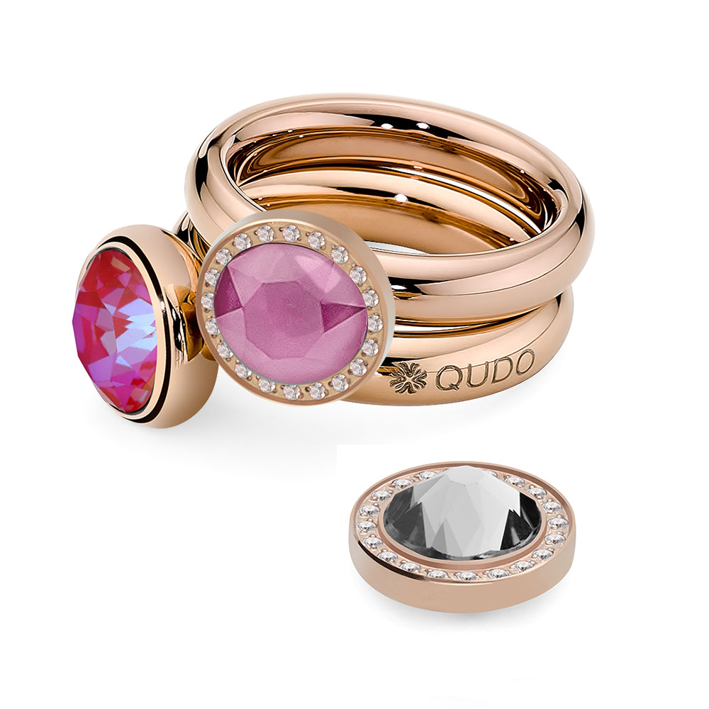 QUDO INTERCHANGEABLE CANINO DELUXE TOP 10.5MM LIGHT ROSE EUROPEAN CRYSTAL ROSE GOLD PLATED