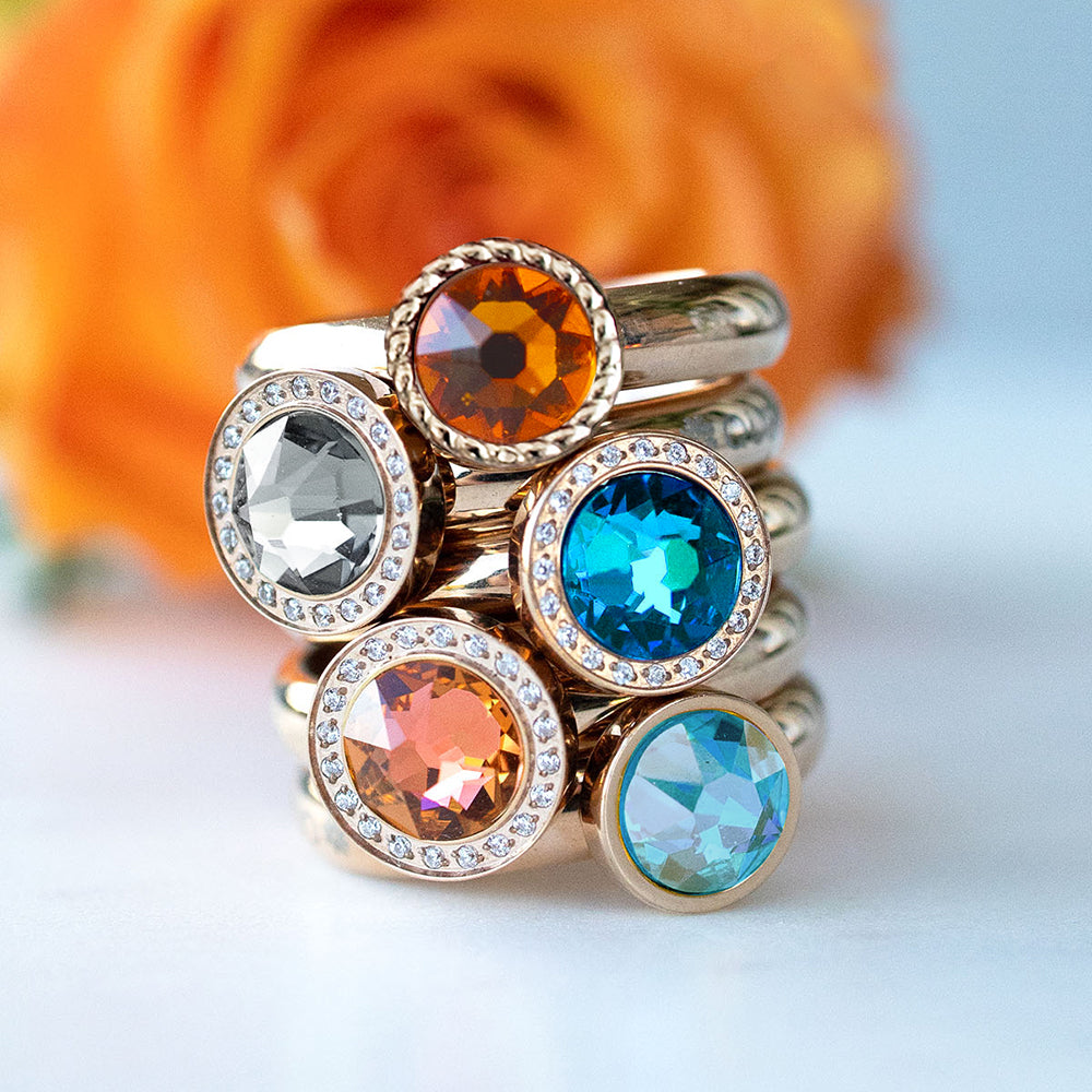 QUDO INTERCHANGEABLE CANINO TOP 9MM SILKY SAGE DELITE EUROPEAN CRYSTAL ROSE GOLD PLATED