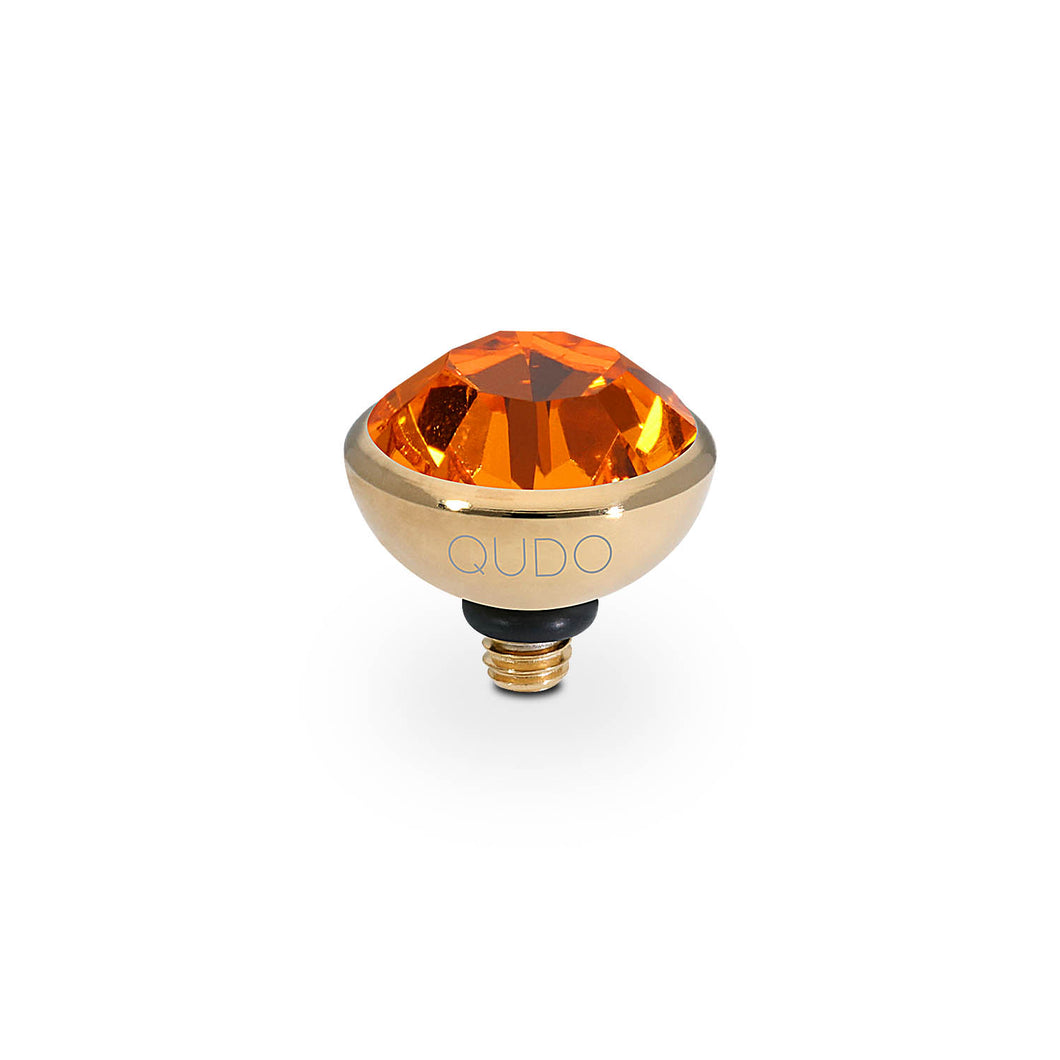 QUDO INTERCHANGEABLE BOTTONE TOP 10MM - SUN ORANGE CRYSTAL - GOLD PLATED