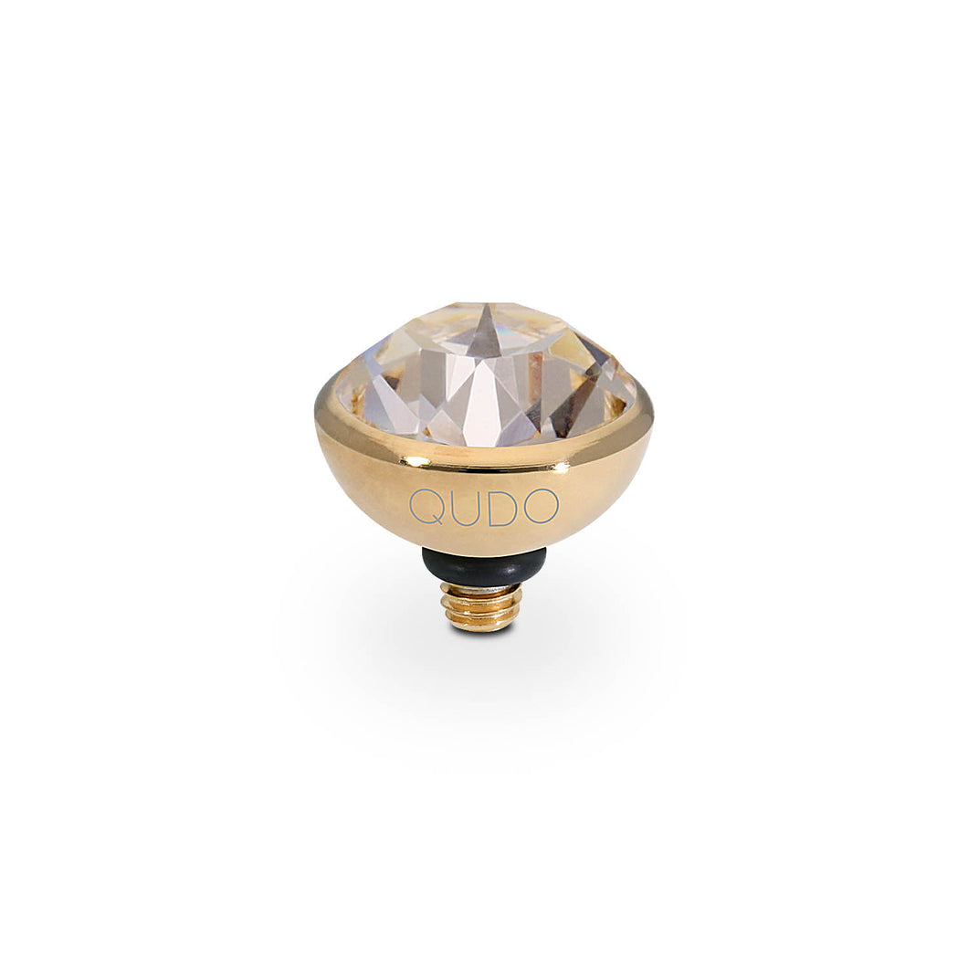 QUDO INTERCHANGEABLE BOTTONE TOP 10MM - SILK PINK CRYSTAL - GOLD PLATED