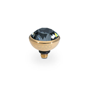 QUDO INTERCHANGEABLE BOTTONE TOP 10MM - JET HAEMATITE CRYSTAL - GOLD PLATED