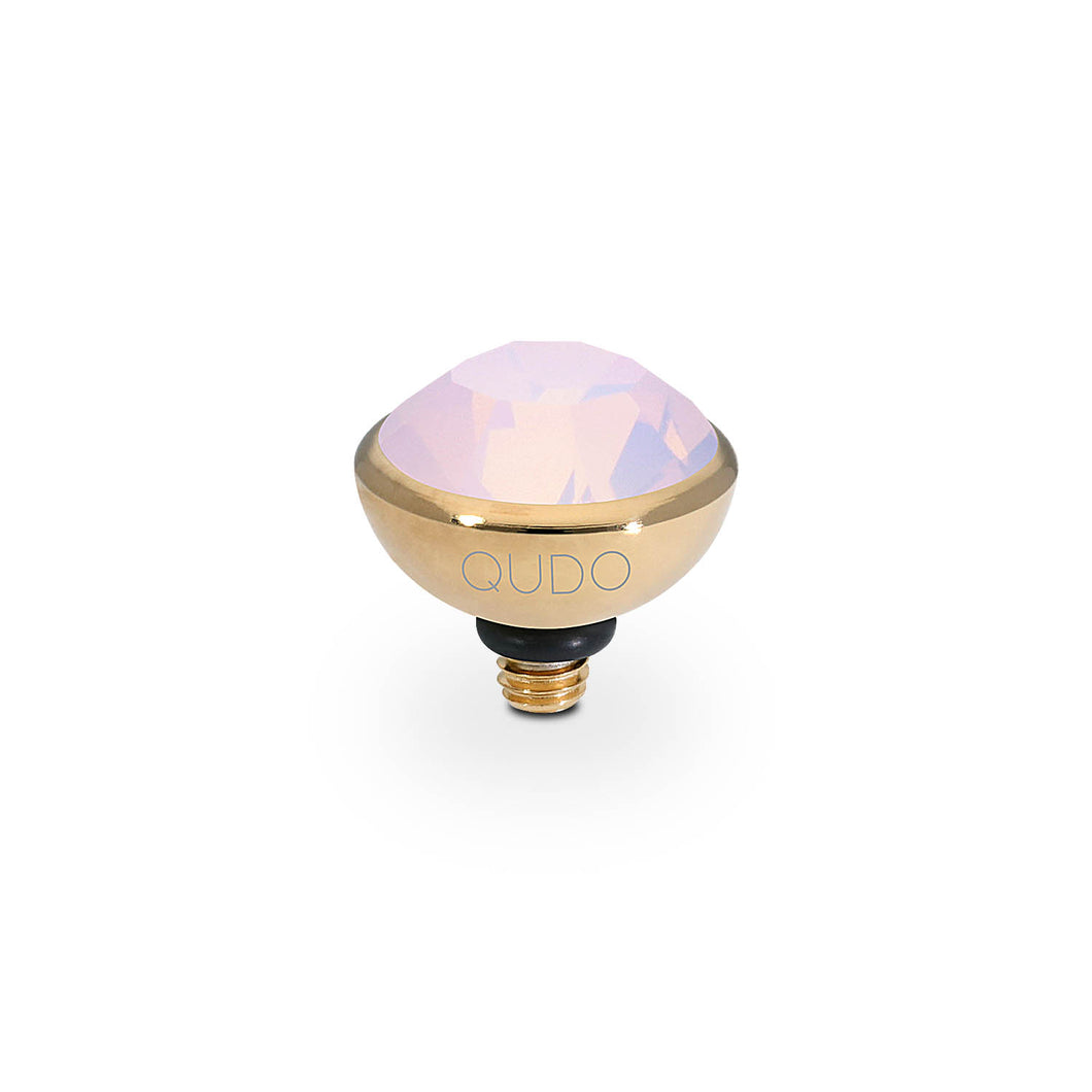 QUDO INTERCHANGEABLE BOTTONE TOP 10MM - ROSE OPAL CRYSTAL - GOLD PLATED