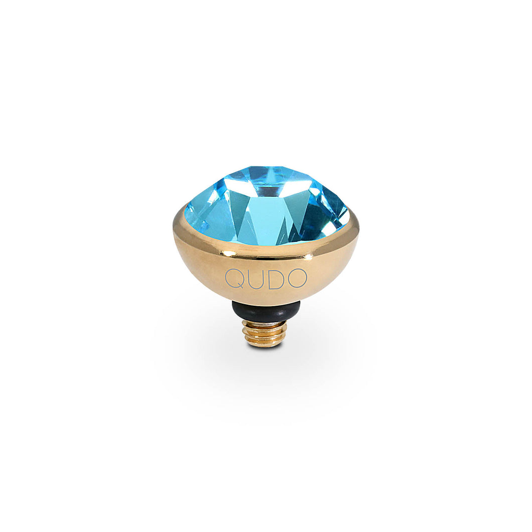 QUDO INTERCHANGEABLE BOTTONE TOP 10MM - AQUAMARINE CRYSTAL - GOLD PLATED