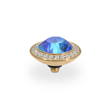 Load image into Gallery viewer, QUDO INTERCHANGEABLE TONDO DELUXE TOP 13MM - ROYAL BLUE DELITE CRYSTAL - GOLD PLATED
