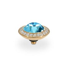 Load image into Gallery viewer, QUDO INTERCHANGEABLE TONDO DELUXE TOP 13MM - AQUAMARINE CRYSTAL - GOLD PLATED
