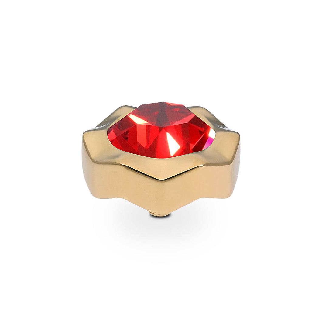 QUDO INTERCHANGEABLE NEMOLI TOP 13MM - SCARLET CRYSTAL - GOLD PLATED