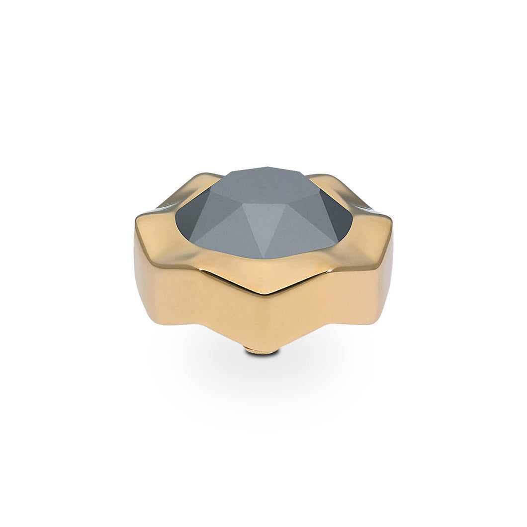 QUDO INTERCHANGEABLE NEMOLI TOP 13MM - JET HAEMATITE CRYSTAL - GOLD PLATED
