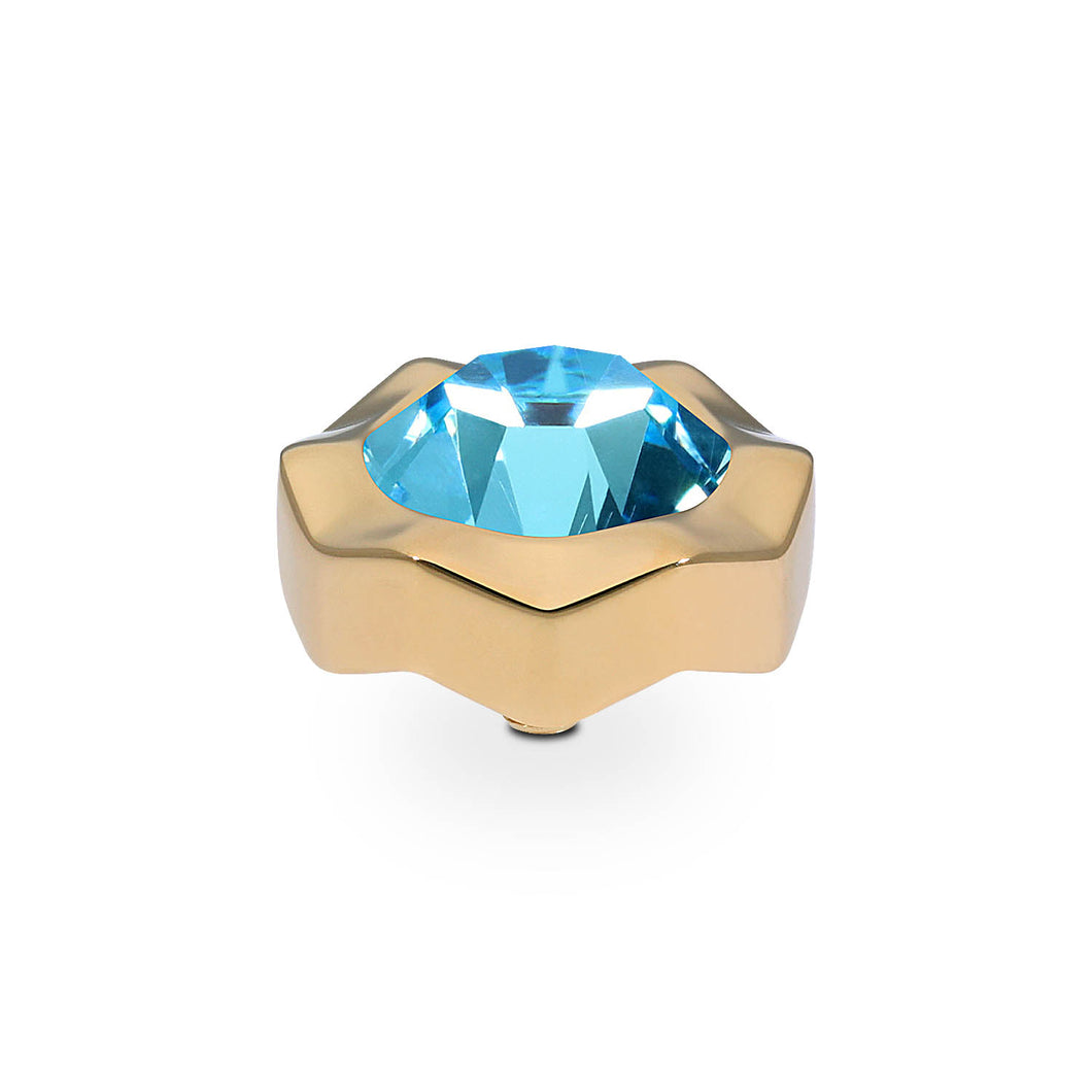 QUDO INTERCHANGEABLE NEMOLI TOP 13MM - AQUAMARINE CRYSTAL - GOLD PLATED