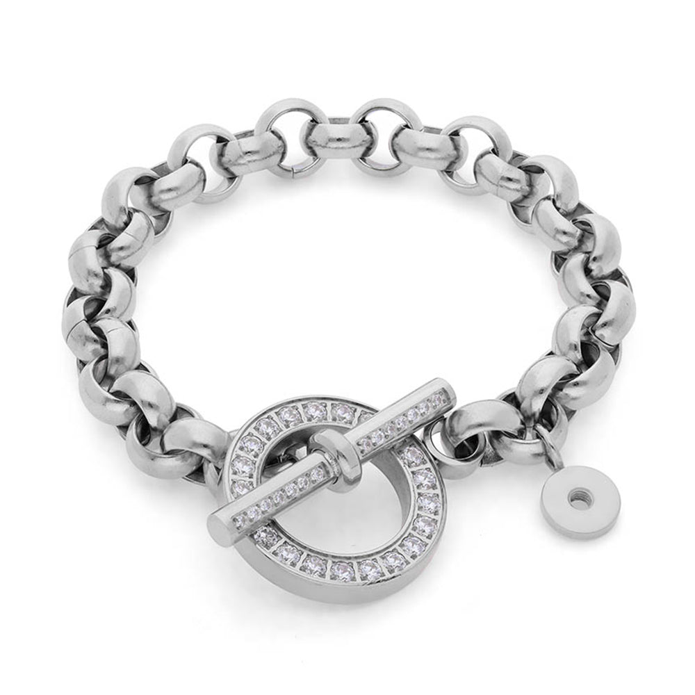 SAGA GIOIELLI® Bracciale Donna Cerchio Acciaio Punto Luce Zircone 5 mm