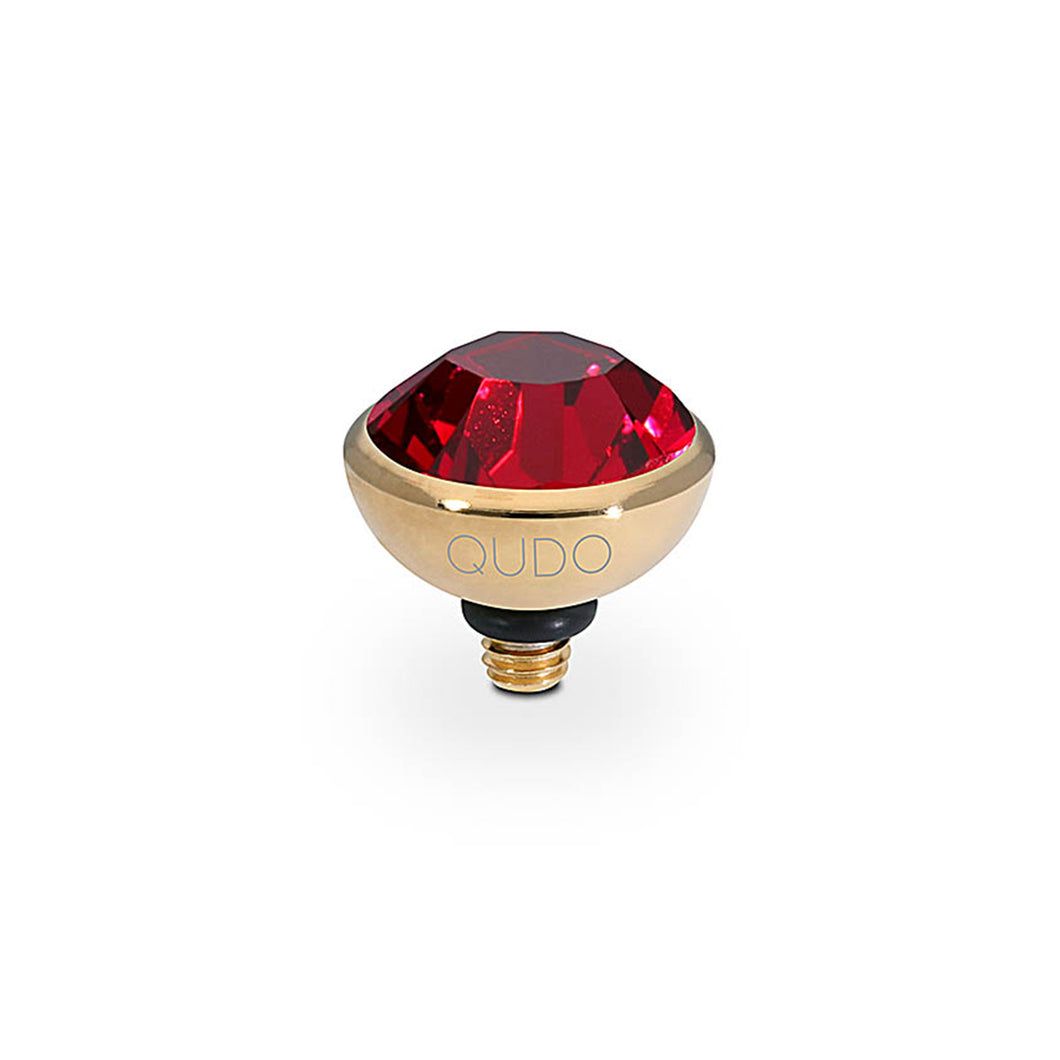 QUDO INTERCHANGEABLE BOTTONE TOP 10MM - RUBY EUROPEAN CRYSTAL - GOLD PLATED