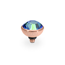Load image into Gallery viewer, QUDO INTERCHANGEABLE BOTTONE TOP 10MM - BERMUDA BLUE EUROPEAN CRYSTAL - ROSE GOLD PLATED
