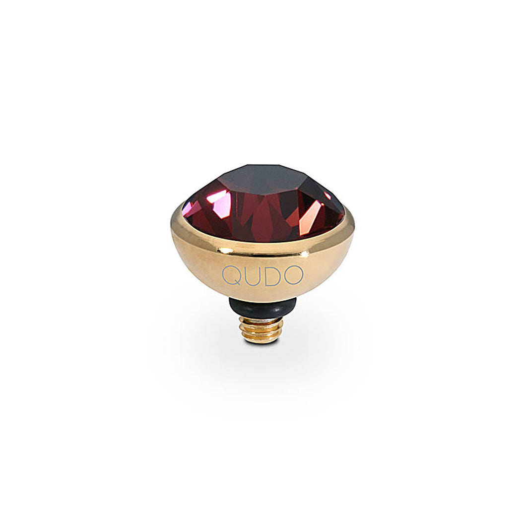 QUDO INTERCHANGEABLE BOTTONE TOP 10MM - BURGUNDY CRYSTAL - GOLD PLATED