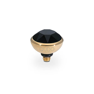 QUDO INTERCHANGEABLE BOTTONE TOP 10MM - JET BLACK CRYSTAL - GOLD PLATED
