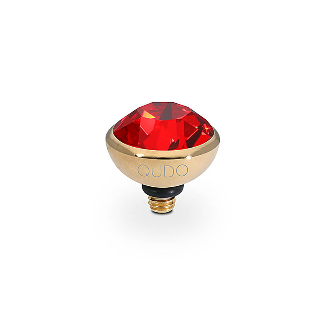 QUDO INTERCHANGEABLE BOTTONE TOP 10MM - LIGHT SIAM RED CRYSTAL - GOLD PLATED