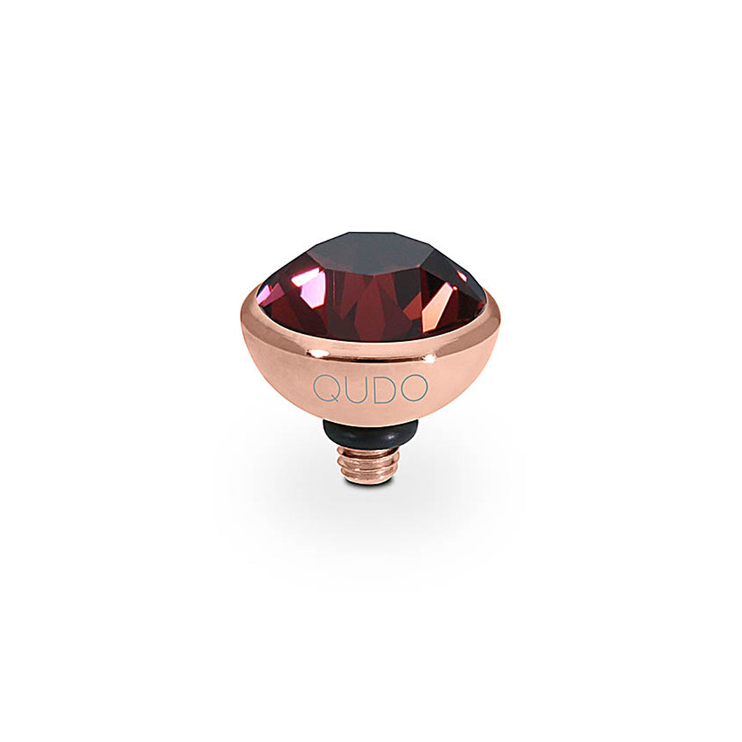 QUDO INTERCHANGEABLE BOTTONE TOP 10MM - BURGUNDY CRYSTAL - ROSE GOLD PLATED