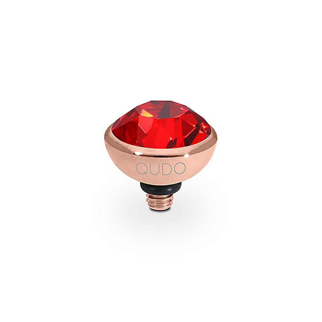 QUDO INTERCHANGEABLE BOTTONE TOP 10MM - LIGHT SIAM RED CRYSTAL - ROSE GOLD PLATED