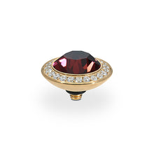 Load image into Gallery viewer, QUDO INTERCHANGEABLE TONDO DELUXE TOP 13MM - BURGUNDY CRYSTAL - GOLD PLATED
