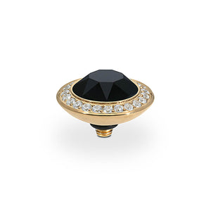 QUDO INTERCHANGEABLE TONDO DELUXE TOP 13MM - JET BLACK CRYSTAL - GOLD PLATED