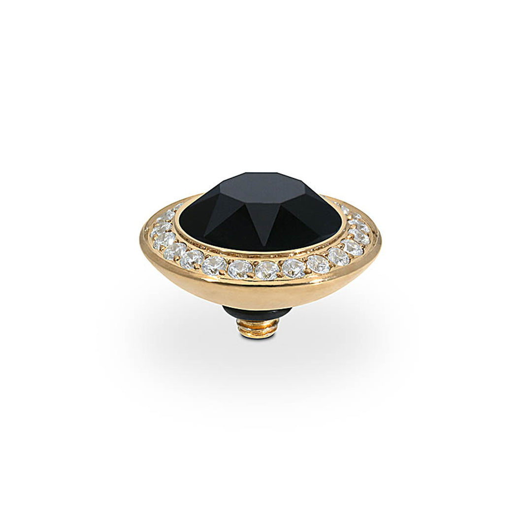 QUDO INTERCHANGEABLE TONDO DELUXE TOP 13MM - JET BLACK CRYSTAL - GOLD PLATED
