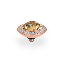 Load image into Gallery viewer, QUDO INTERCHANGEABLE TONDO DELUXE TOP 13MM - LIGHT COLORADO TOPAZ CRYSTAL - ROSE GOLD PLATED
