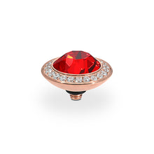 Load image into Gallery viewer, QUDO INTERCHANGEABLE TONDO DELUXE TOP 13MM - LIGHT SIAM RED CRYSTAL - ROSE GOLD PLATED
