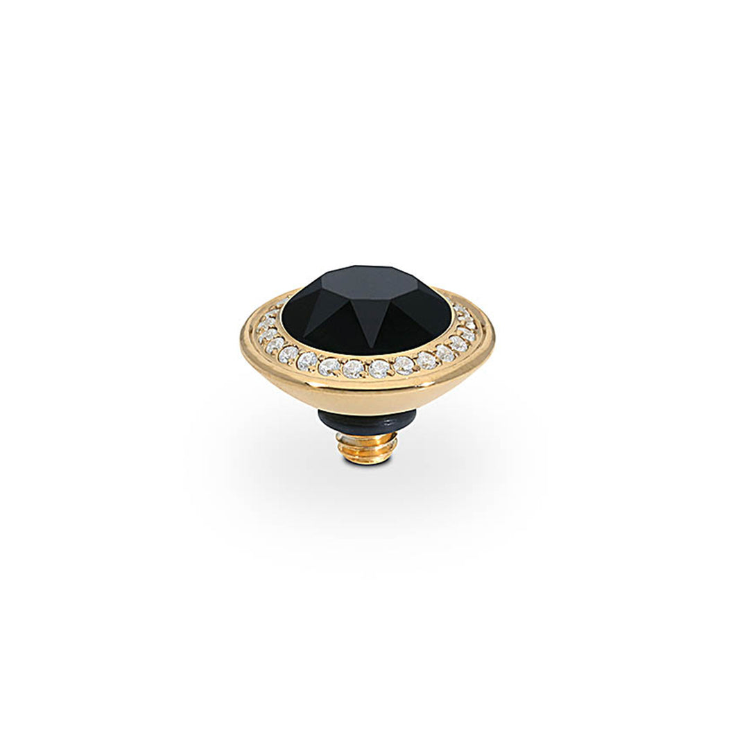 QUDO INTERCHANGEABLE TONDO DELUXE TOP 9MM - JET BLACK CRYSTAL - GOLD PLATED