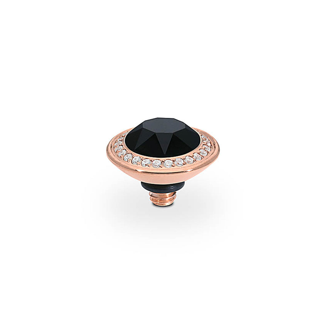 QUDO INTERCHANGEABLE TONDO DELUXE TOP 9MM - JET BLACK CRYSTAL - ROSE GOLD PLATED