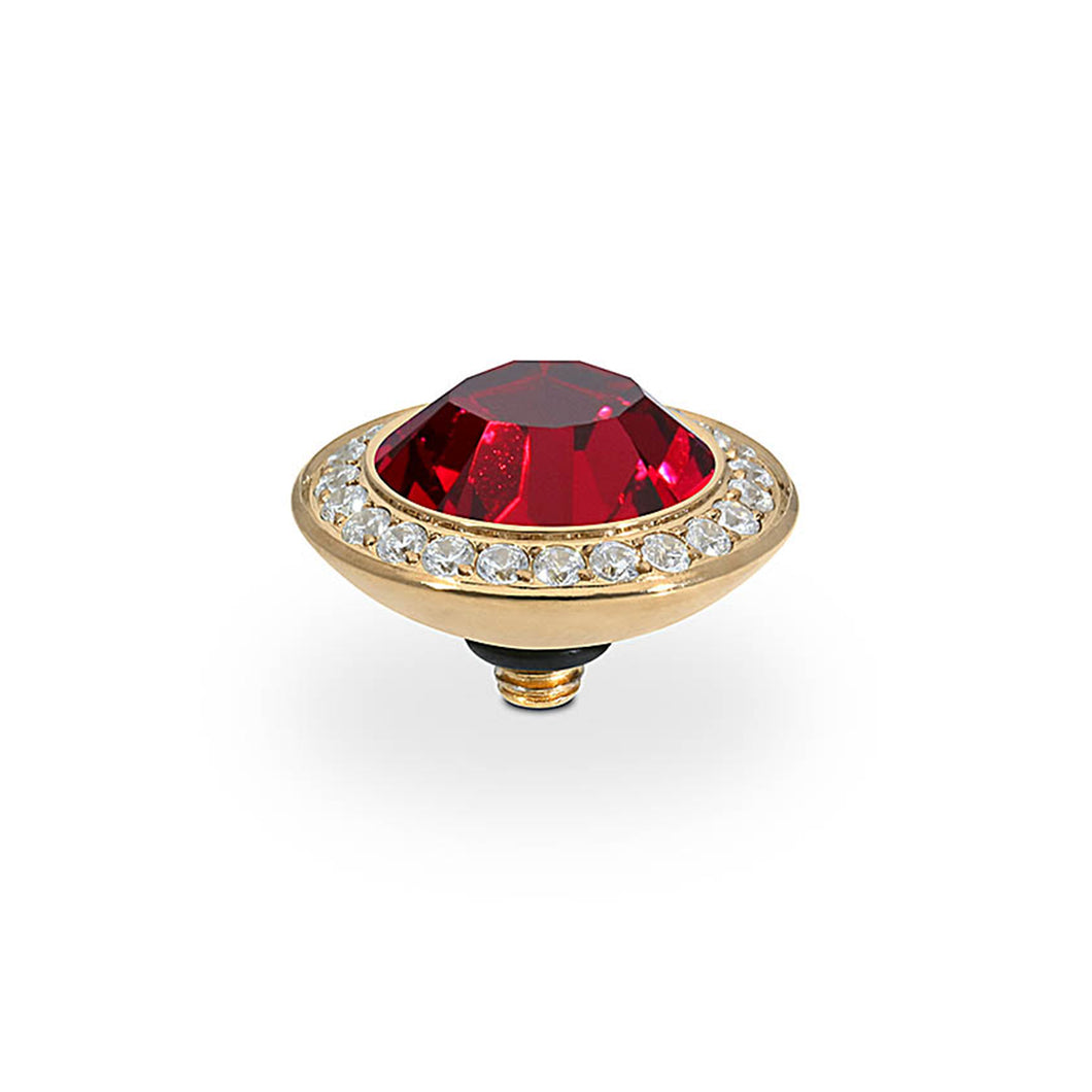 QUDO INTERCHANGEABLE TONDO DELUXE TOP 13MM - RUBY CRYSTAL - GOLD PLATED