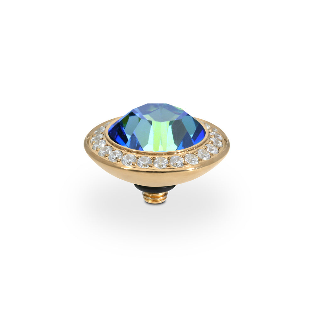 QUDO INTERCHANGEABLE TONDO DELUXE TOP 13MM - BERMUDA BLUE CRYSTAL - GOLD PLATED