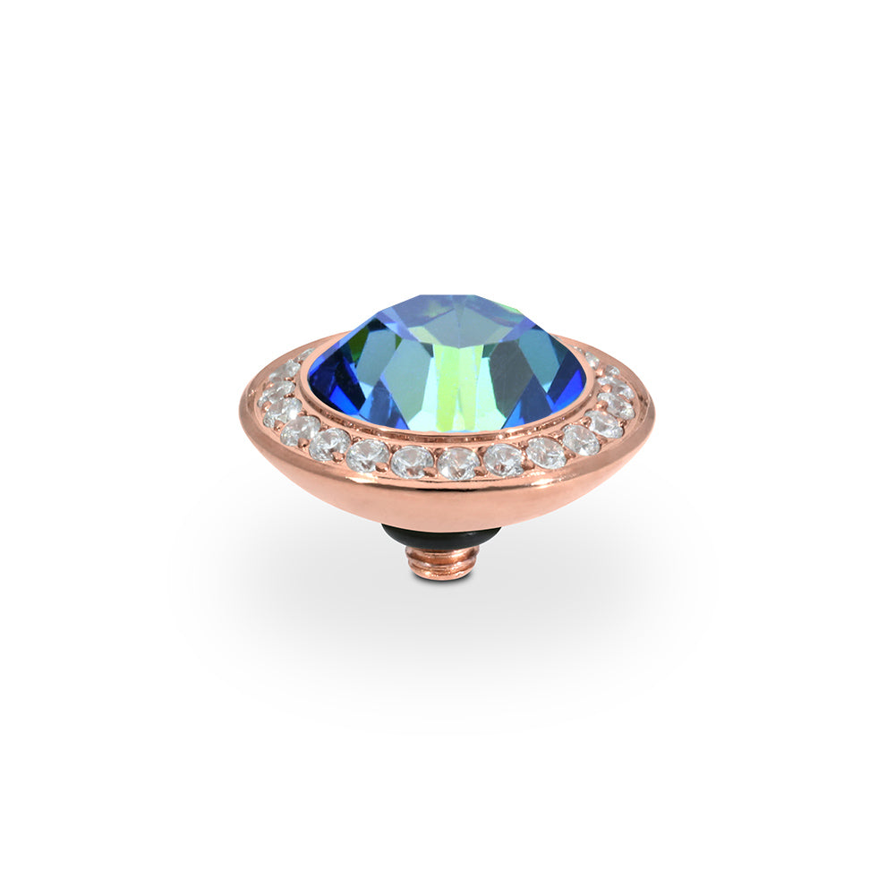 QUDO INTERCHANGEABLE TONDO DELUXE TOP 13MM - BERMUDA BLUE CRYSTAL - ROSE GOLD PLATED