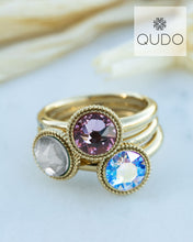 Load image into Gallery viewer, QUDO INTERCHANGEABLE FABERO FLAT TOP 10MM - LIGHT SAPPHIRE SHIMMER CRYSTAL - STAINLESS STEEL
