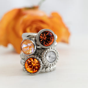 QUDO INTERCHANGEABLE BOTTONE TOP 10MM - ORANGE GLOW DELITE EUROPEAN CRYSTAL - STAINLESS STEEL