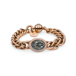 QUDO TIVOLA DELUXE SILVER NIGHT CRYSTAL BRACELET - ROSE GOLD PLATED S/STEEL