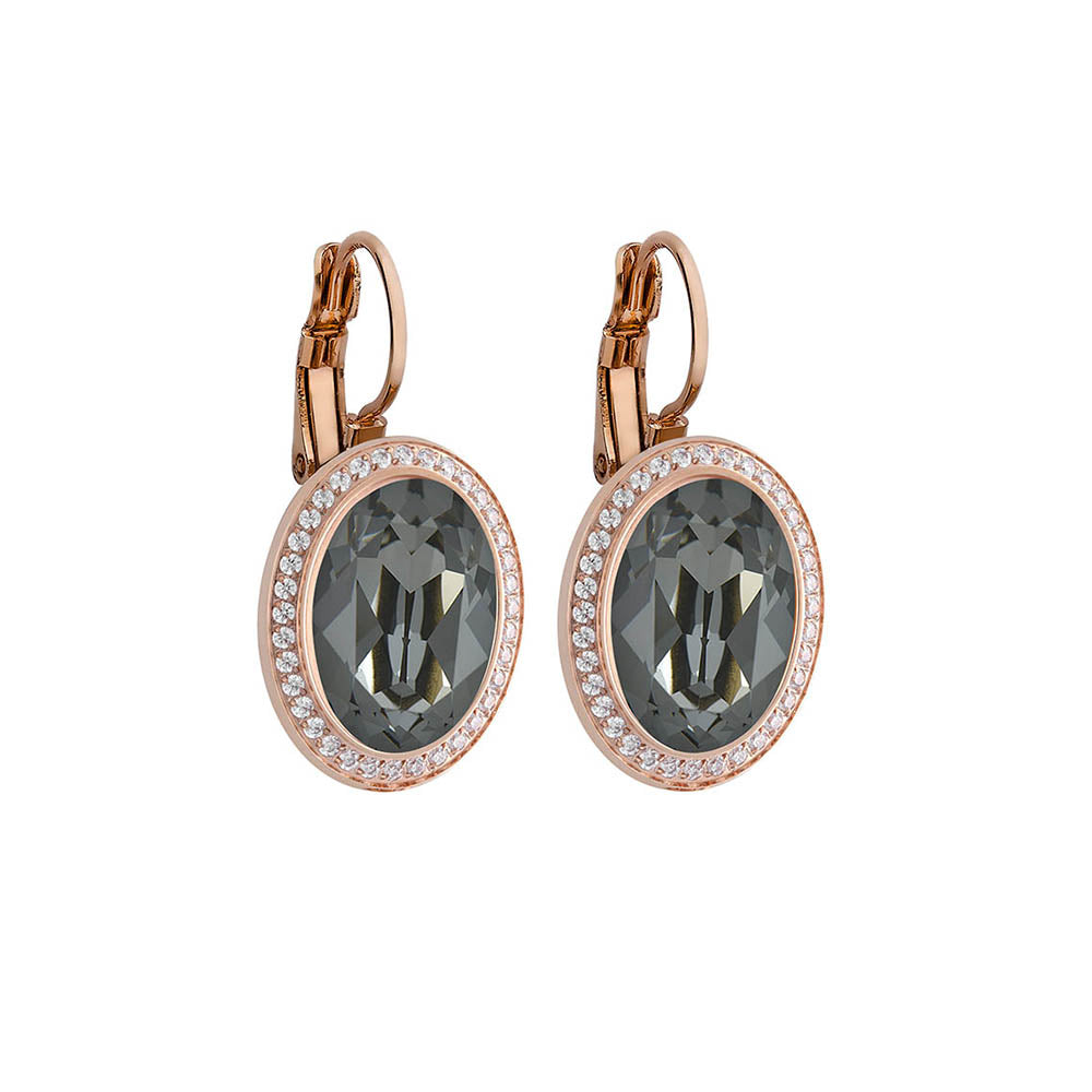 QUDO TIVOLA DELUXE SILVER NIGHT CRYSTAL EARRINGS - ROSE GOLD PLATED S/STEEL