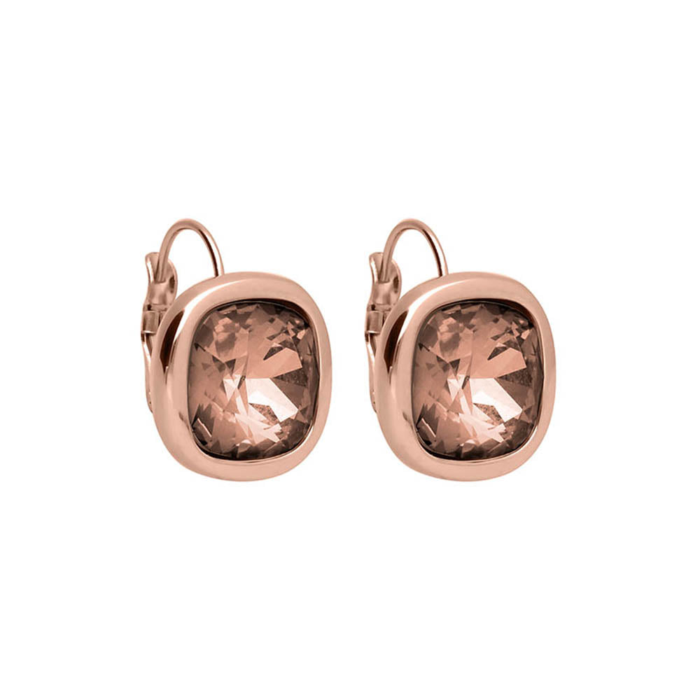 QUDO LUCENA BLUSH ROSE CRYSTAL EARRINGS - ROSE GOLD PLATED S/STEEL