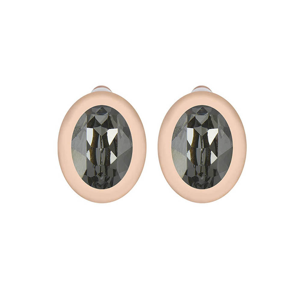 QUDO TIVOLA SILVER NIGHT CRYSTAL CLIP ON EARRINGS - ROSE GOLD PLATED S/STEEL