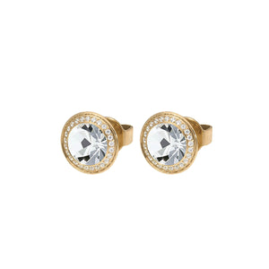 QUDO EARRING STUDS - CRYSTAL TONDO DELUXE 9MM - GOLD PLATED S/STEEL