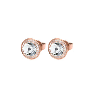 QUDO EARRING STUDS - CRYSTAL TONDO DELUXE 9MM - ROSE GOLD PLATED S/STEEL