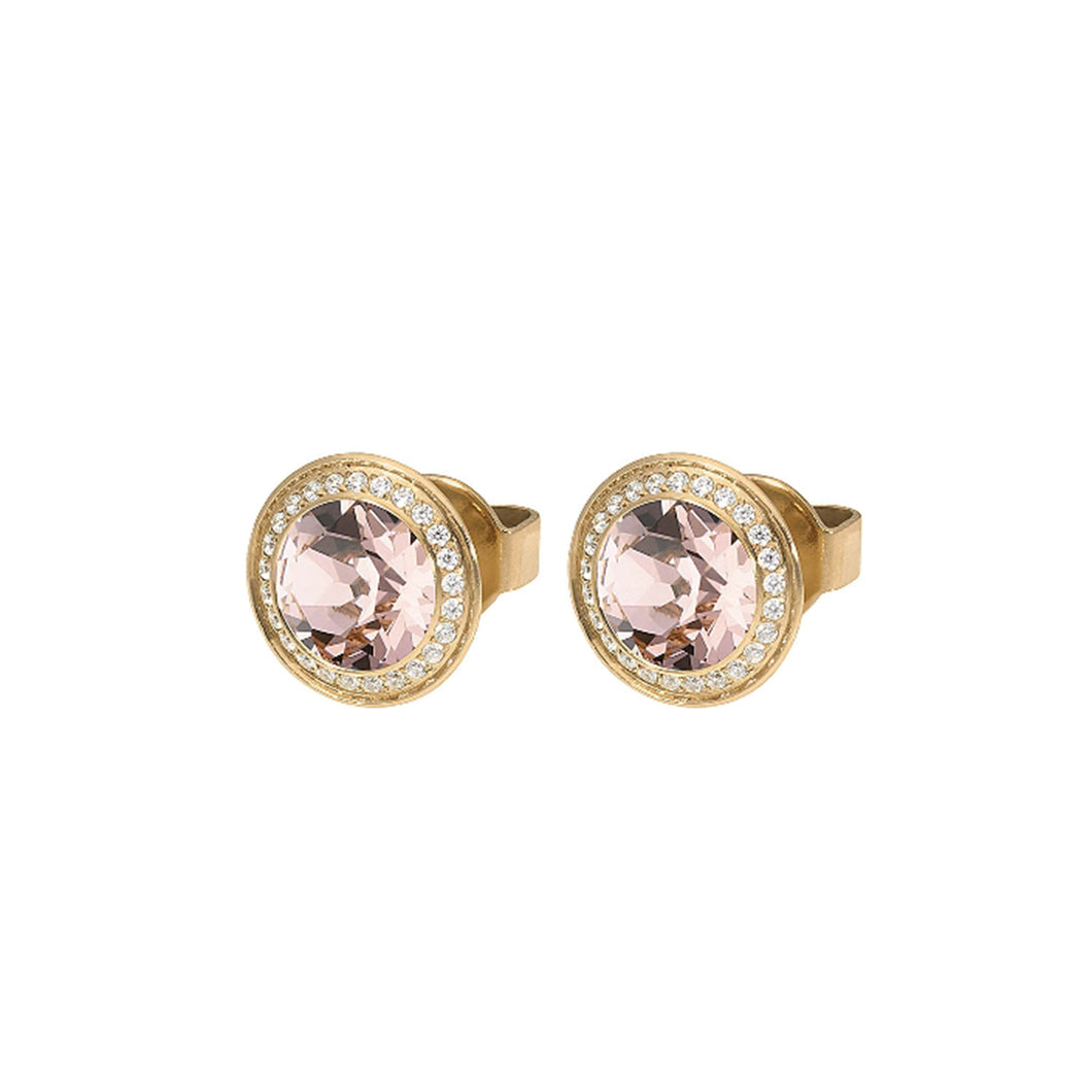 QUDO EARRING STUDS - VINTAGE ROSE TONDO DELUXE 9MM - GOLD PLATED S/STEEL