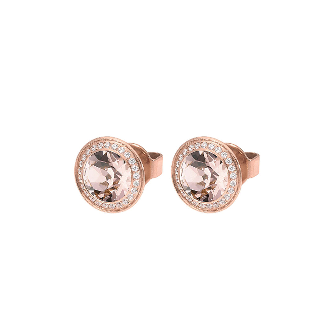 QUDO EARRING STUDS - VINTAGE ROSE TONDO DELUXE 9MM - ROSE GOLD PLATED S/STEEL
