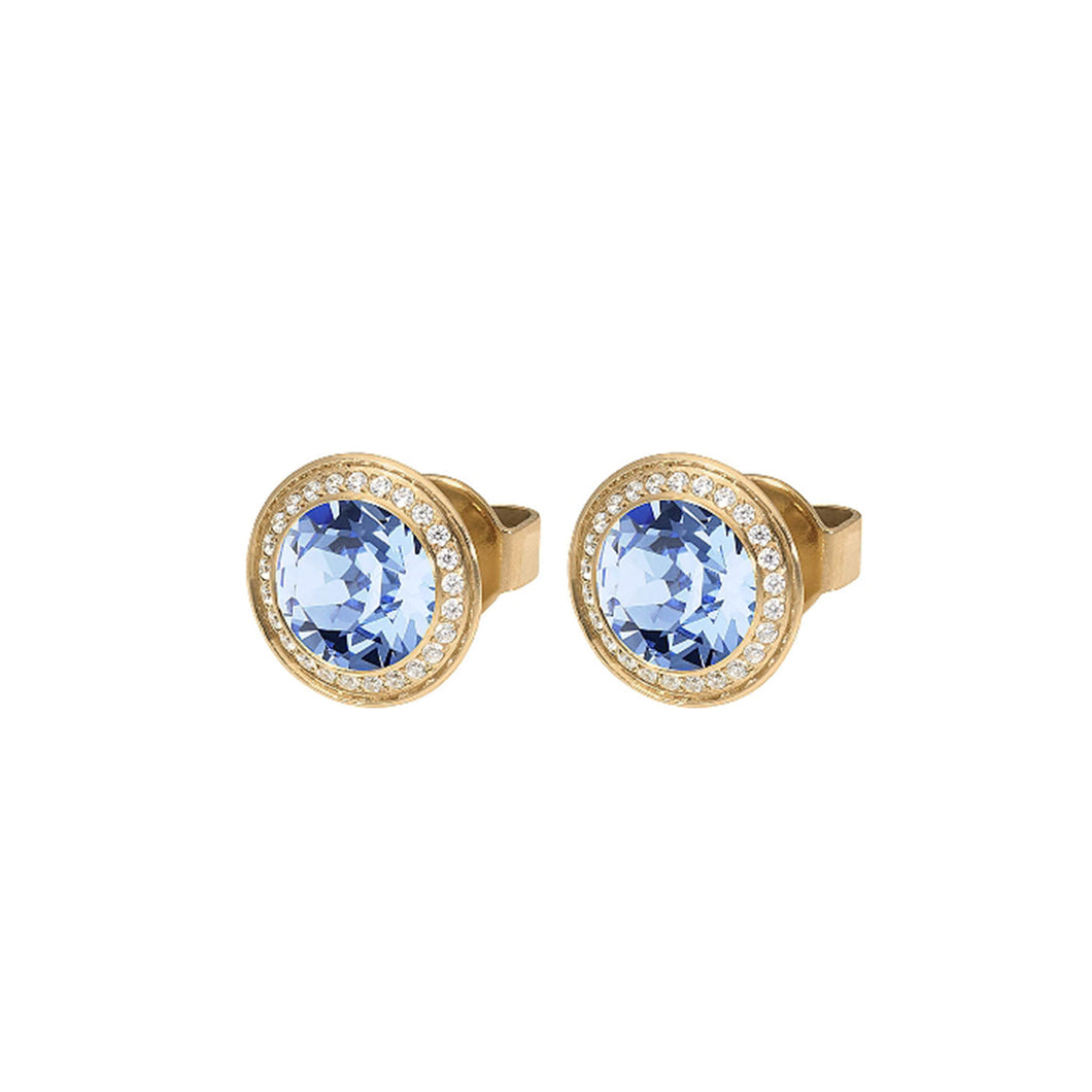 QUDO EARRING STUDS - SAPPHIRE BLUE TONDO DELUXE 9MM - GOLD PLATED S/STEEL